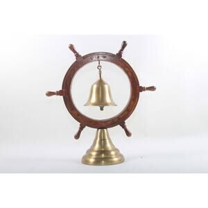 Brass Bell Helm Ornament Wood Brass Base Vintage Steering Wheel Boat Marine